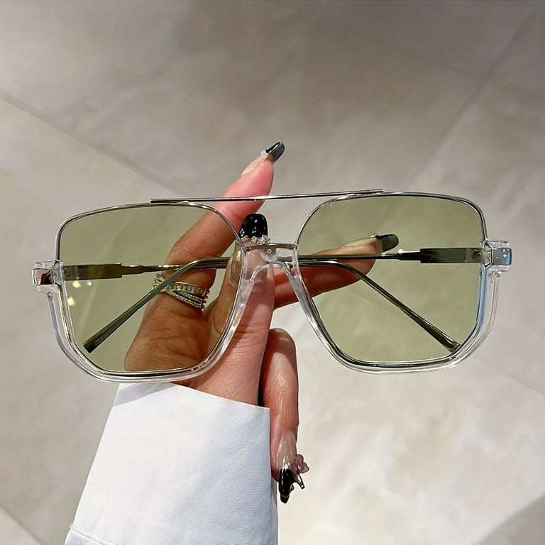 Double Bridge Square Sunglasses For Women Men Metal Frame Outdoor Sun Shades For Driving