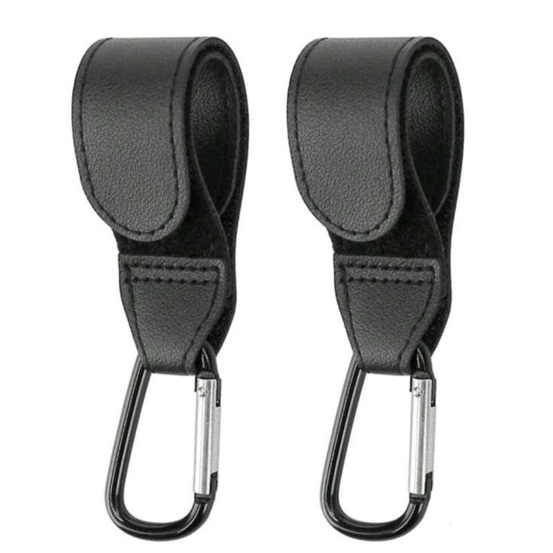 2PCS Stroller Hooks for Hanging, Leather Stroller Clip Straps, Baby Stroller Hooks for Diaper Bags