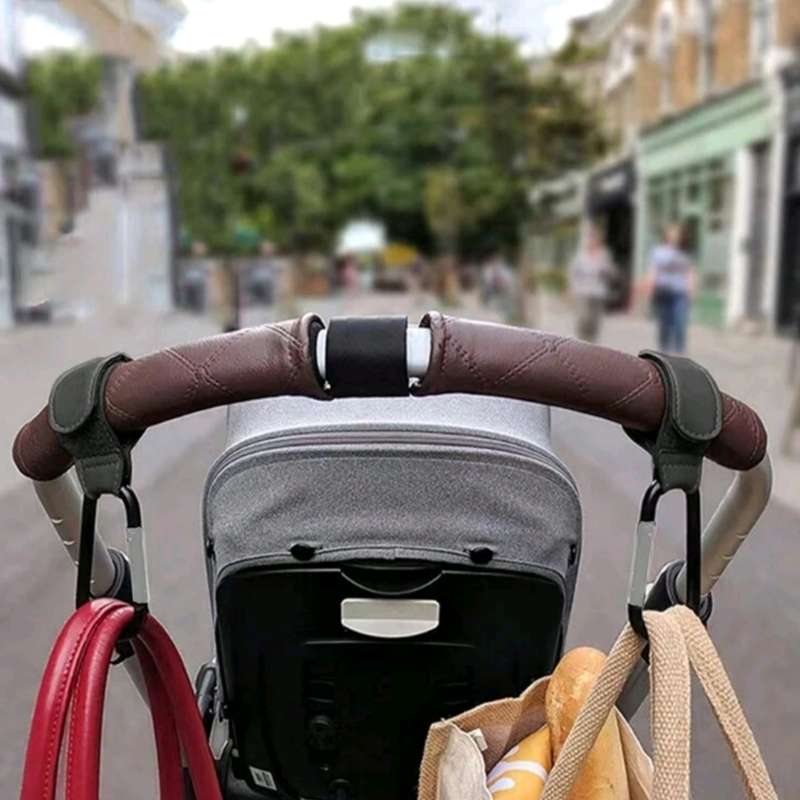 2PCS Stroller Hooks for Hanging, Leather Stroller Clip Straps, Baby Stroller Hooks for Diaper Bags