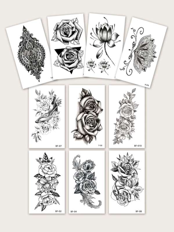 10pcs Sticker Waterproof Temporary Sketch Flower Simple Flower Sternum Stick Temporary Tattoo Stick