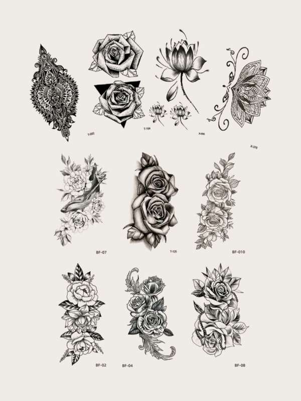 10pcs Sticker Waterproof Temporary Sketch Flower Simple Flower Sternum Stick Temporary Tattoo Stick