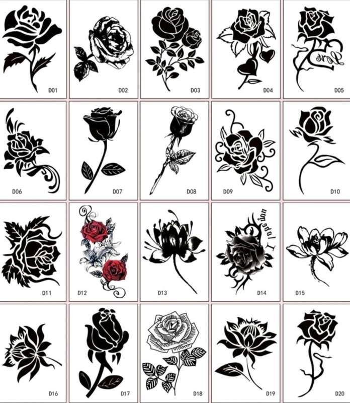 Temporary Water Transfer Tattoos 20Pcs Rose Flower Body Hand Face Stickers