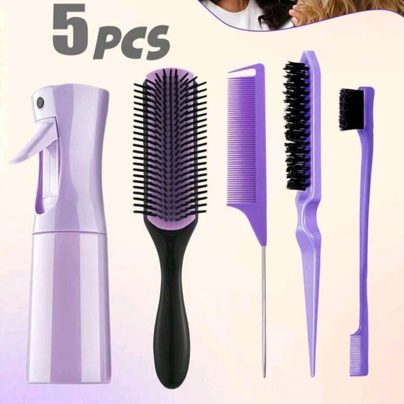 5-Piece Detangling Brush Set  Purple, for All Hair Types, Curly, Wavy & Straight Hair