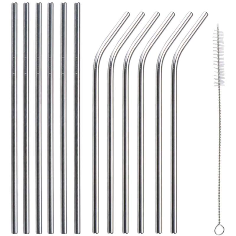 Reusable Stainless Steel Straws,12 Pack 8.46" Ultra Long Reusable Metal Drinking Straws