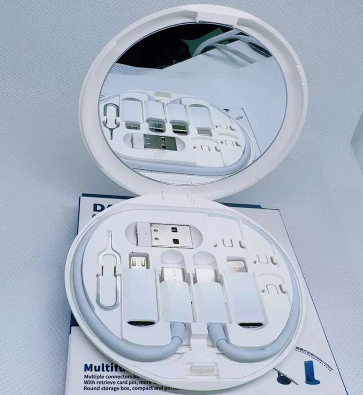 Multi-in-One 60W Fast Charging Type-C Data Cable Storage Box with Mirror  Android & USB Compatible