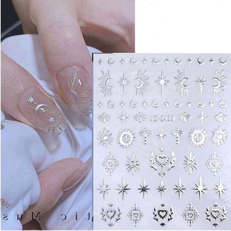 6 Sheets Bohemian Theme Nail Art Stickers  DIY Star, Moon, Heart & Pattern Designs