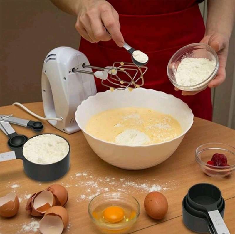 8PCS Measuring Cups and Spoons Set, Stainless Steel Handle Stackable Measuring Spoon Set