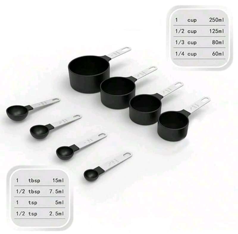 8PCS Measuring Cups and Spoons Set, Stainless Steel Handle Stackable Measuring Spoon Set