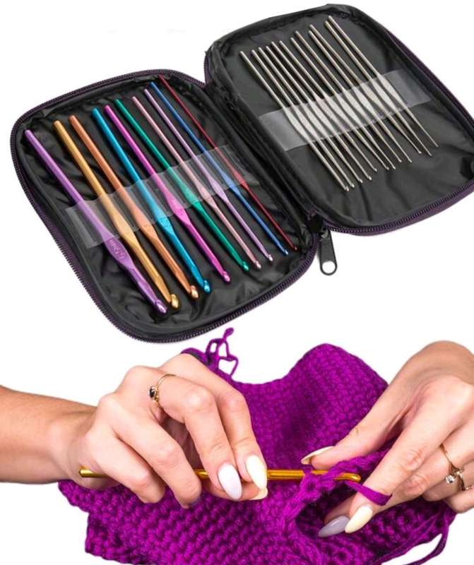 22 Pcs Crochet Hooks Set, Aluminum Handle Knitting Needles, Multicolor Crochet Needles