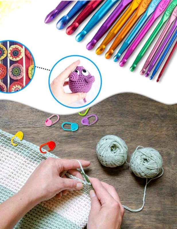 22 Pcs Crochet Hooks Set, Aluminum Handle Knitting Needles, Multicolor Crochet Needles