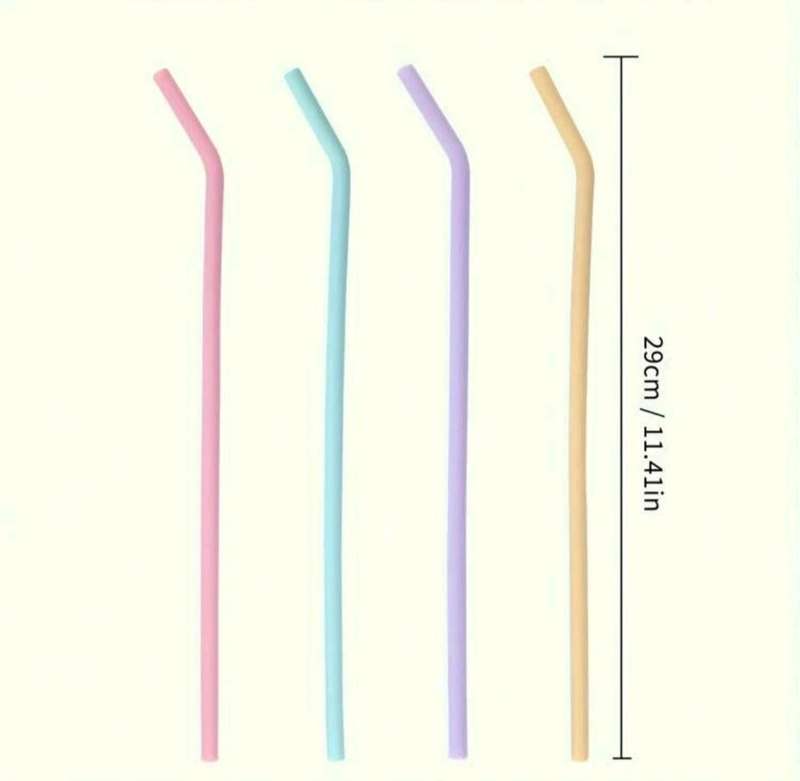 4Pcs Reusable Silicone Straws Set Easy to Clean Bend Colorful Heat-resistant Easy to Clean