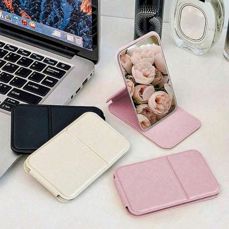 Compact Makeup Mirror for Vanity, Small Folding Mirror, Handheld, 10 x 7 cm, Pink