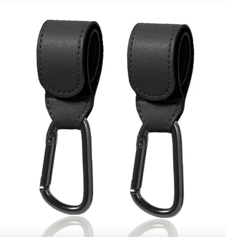 2PCS Stroller Hooks for Hanging, Leather Stroller Clip Straps, Baby Stroller Hooks for Diaper Bags