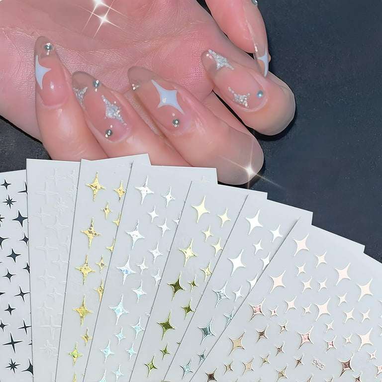 4pcs Shiny Star Nail Art Stickers 3D Ultra-thin Star Decals DIY Manicure Nail Adhesive Decoration