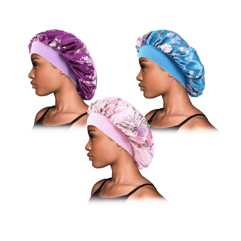 Women 4Pcs Satin Fabric Bonnet Silk Night Sleep Shower Cap Hair Head Covers