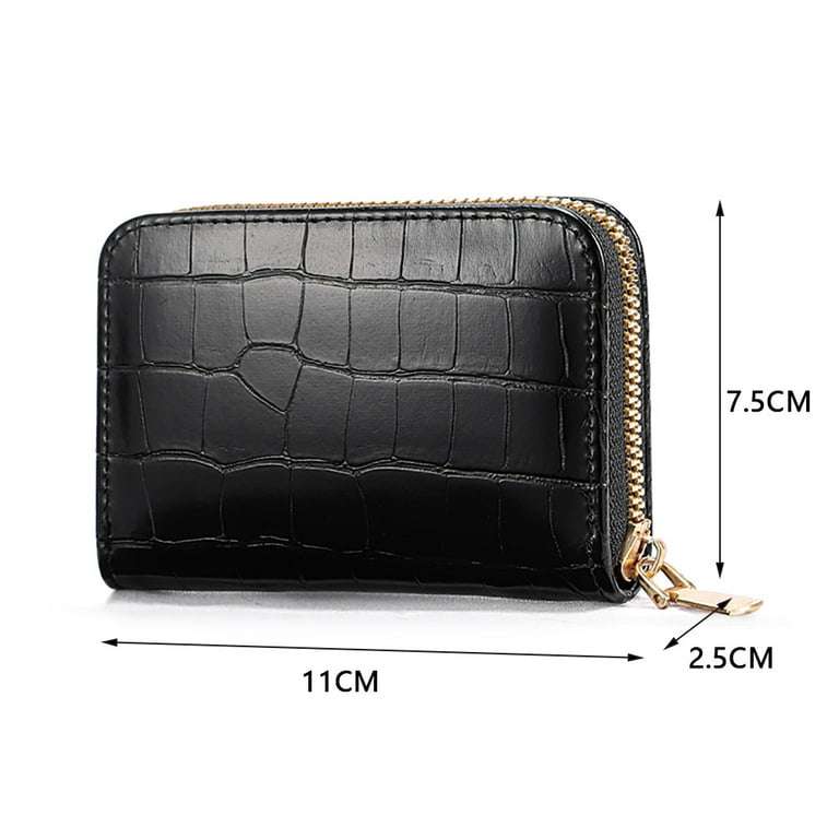 Women PU Leather Crocodile Wallet Business Zipper Holder Handbag (Black)