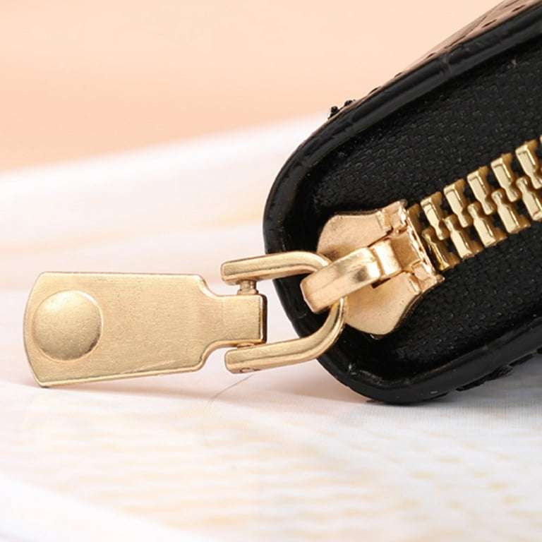 Women PU Leather Crocodile Wallet Business Zipper Holder Handbag (Black)