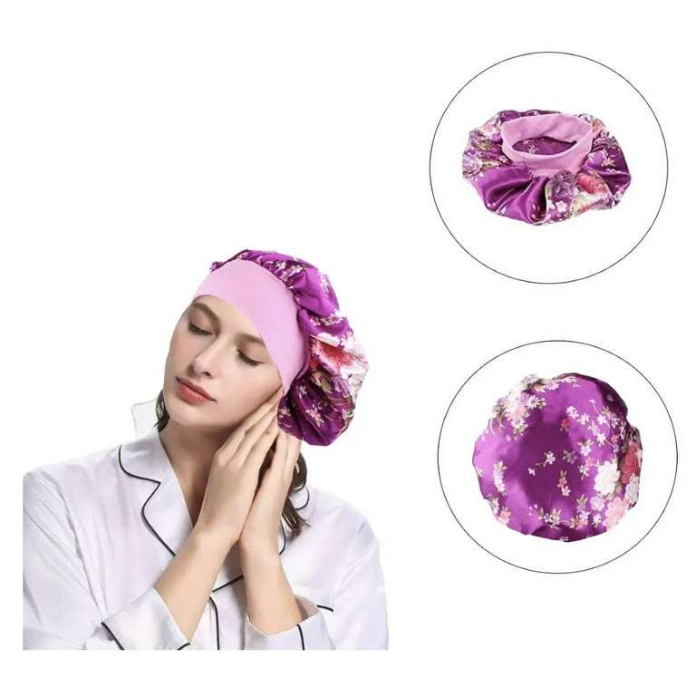 Women 4Pcs Satin Fabric Bonnet Silk Night Sleep Shower Cap Hair Head Covers