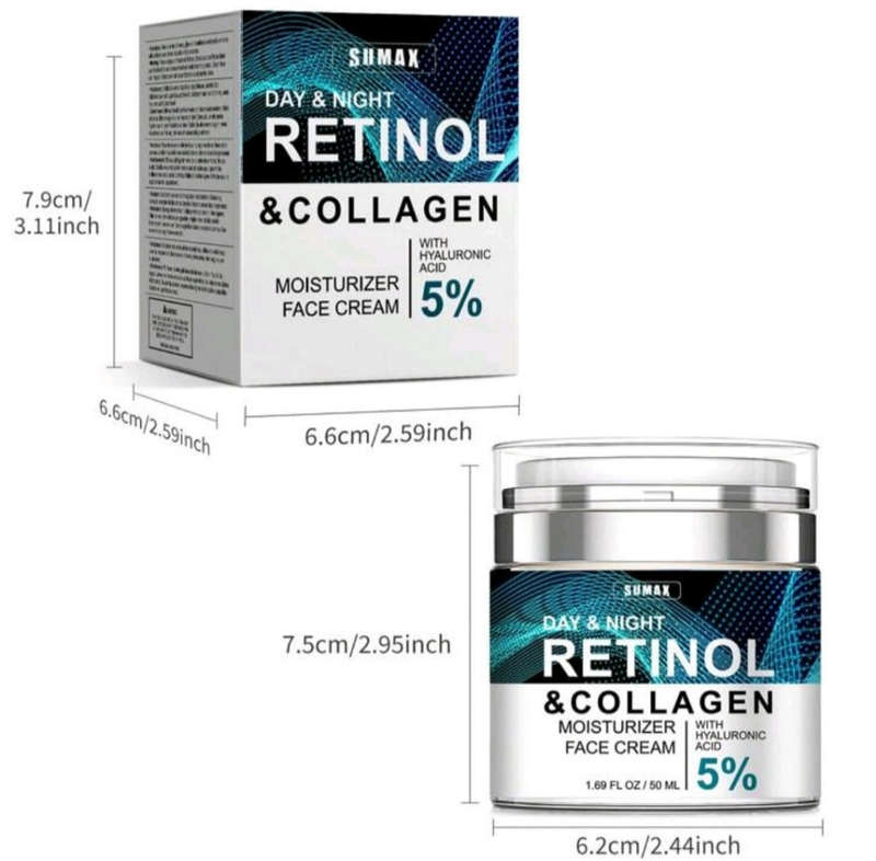 Retinol Collagen Cream for Face  Anti-Aging Night Moisturiser with 5% Hyaluronic Acid
