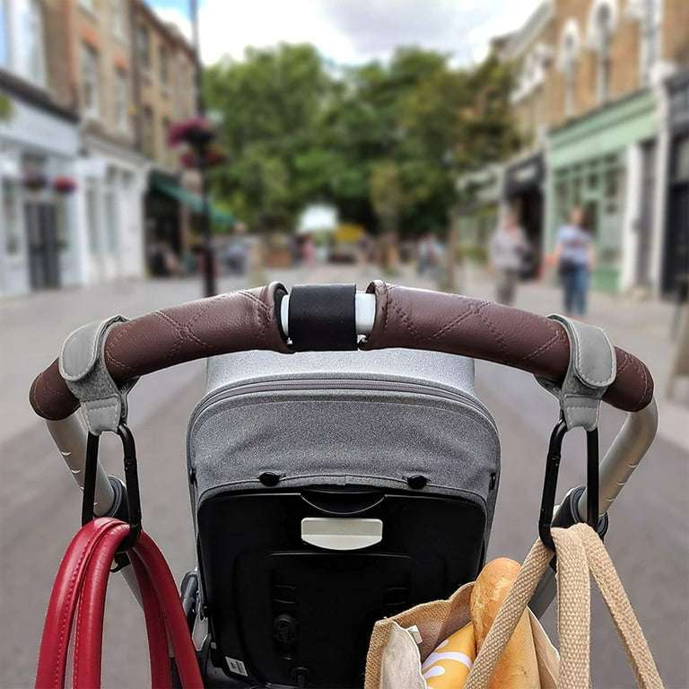 2PCS Stroller Hooks for Hanging, Leather Stroller Clip Straps, Baby Stroller Hooks for Diaper Bags