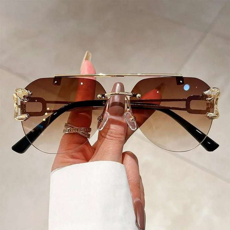Vintage Rimless Sunglasses Men Women Trendy Pilot Gradient Shades Sun Glasses Fashion
