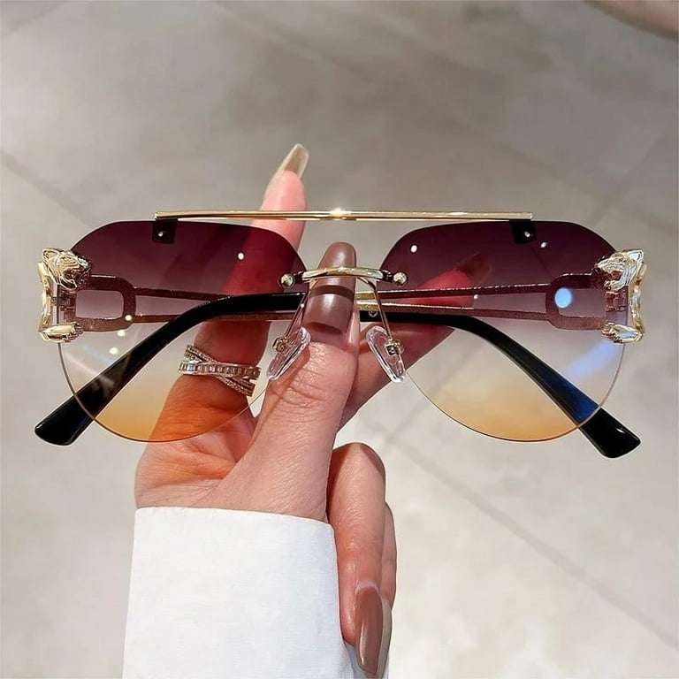Vintage Rimless Sunglasses Men Women Trendy Pilot Gradient Shades Sun Glasses Fashion