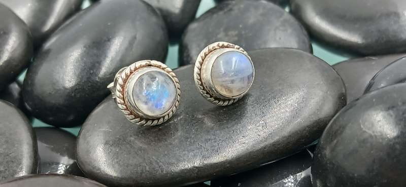 Sterling Silver Moonstone Stud Earrings