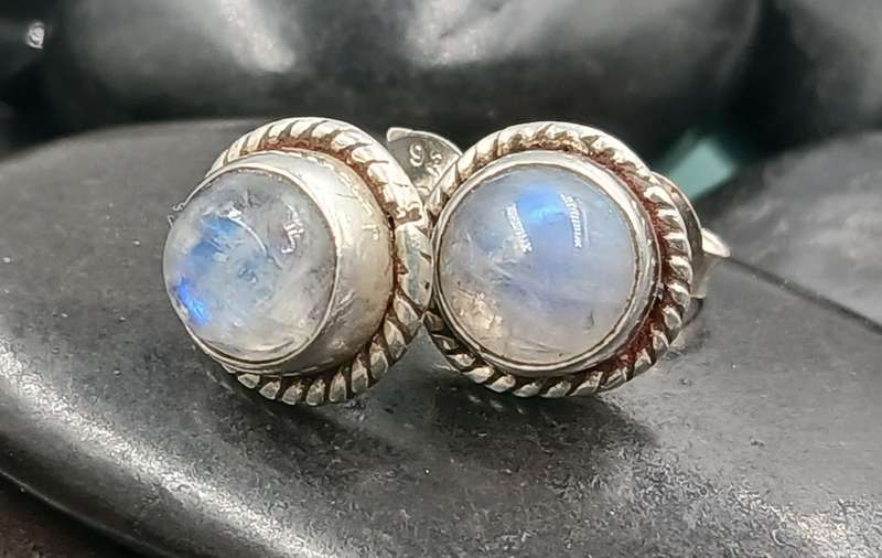 Sterling Silver Moonstone Stud Earrings