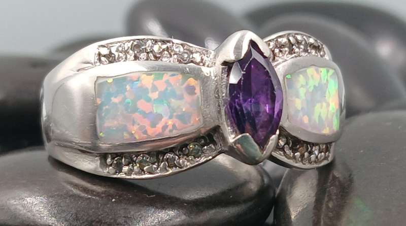 Amethyst and Opal Sterling Silver Ring