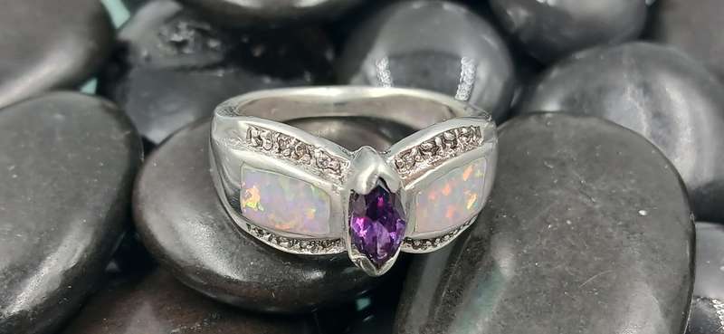 Amethyst and Opal Sterling Silver Ring