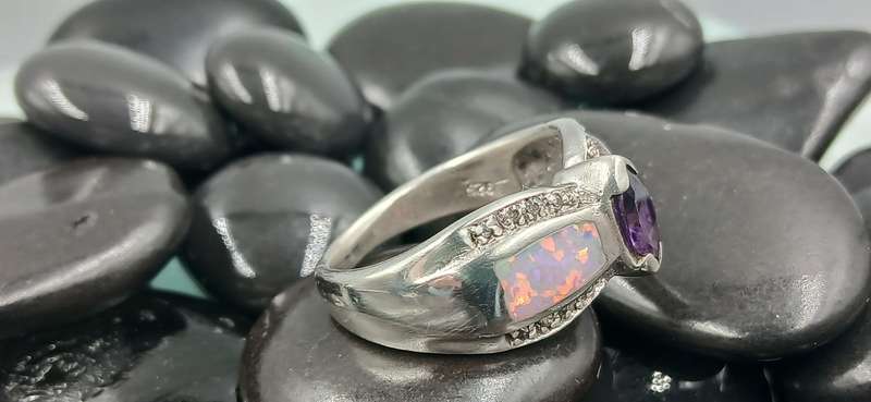 Amethyst and Opal Sterling Silver Ring