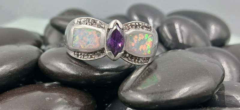 Amethyst and Opal Sterling Silver Ring
