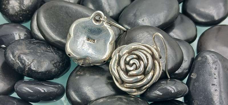 Sterling Silver Rose Flower Dangle Earrings