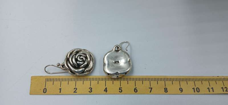 Sterling Silver Rose Flower Dangle Earrings