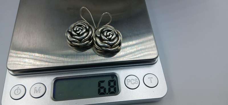 Sterling Silver Rose Flower Dangle Earrings