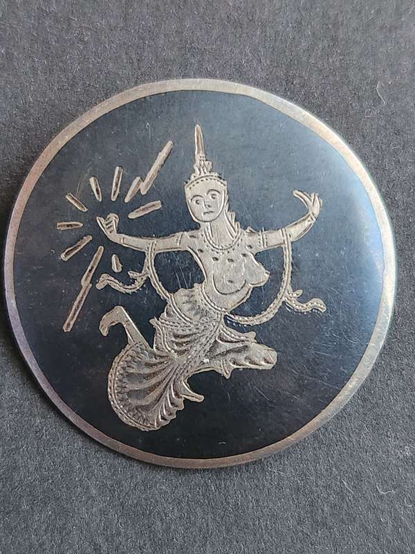 Vintage Siam BB Bombay Bazar Niello Sterling Silver Brooch 6.4g - as per photograph