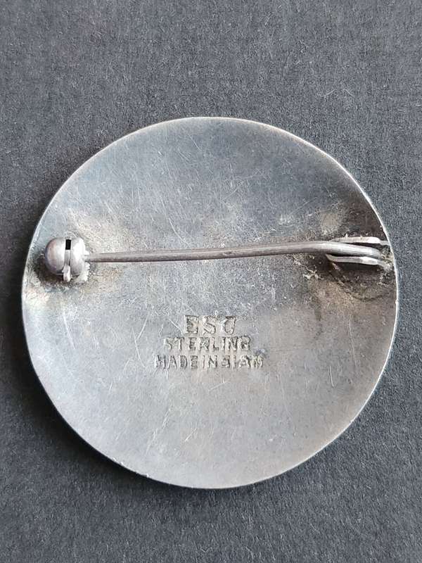 Vintage Siam BB Bombay Bazar Niello Sterling Silver Brooch 6.4g - as per photograph
