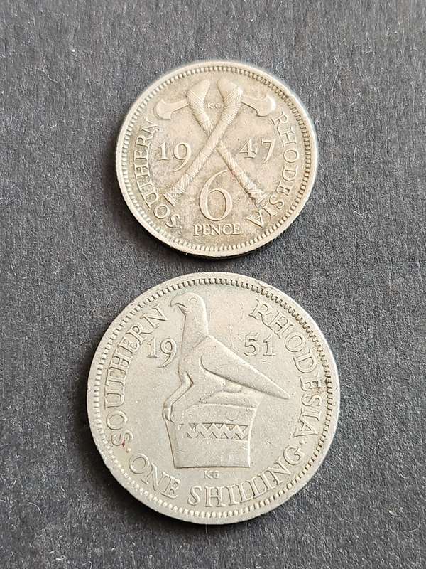 Rhodesia Sixpence 1947 and One Shilling 1951 - as per photograph