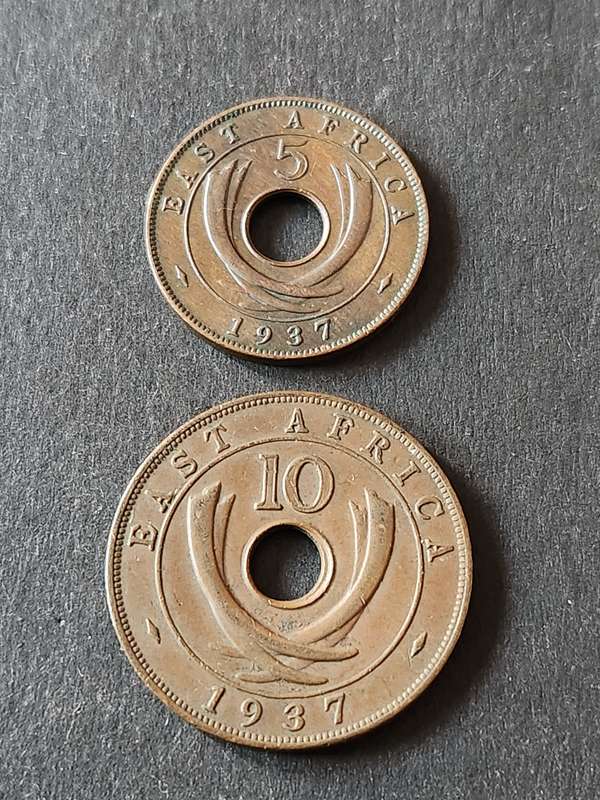 East Africa 5 Cents and 10 Cents 1937 - as per photograph
