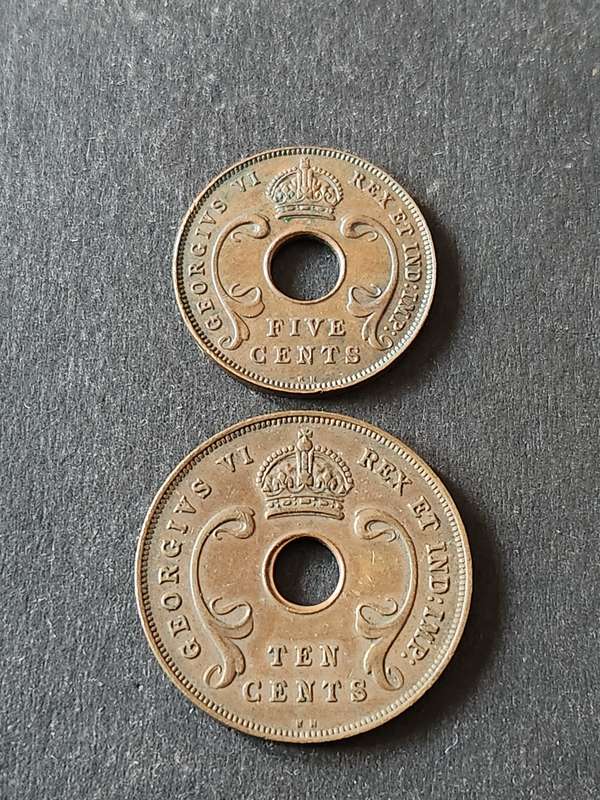 East Africa 5 Cents and 10 Cents 1937 - as per photograph