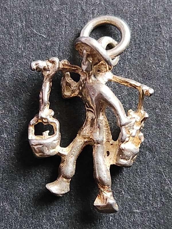 Vintage Silver Man carrying Buckets of Water Charm 1.9g - as per photograph