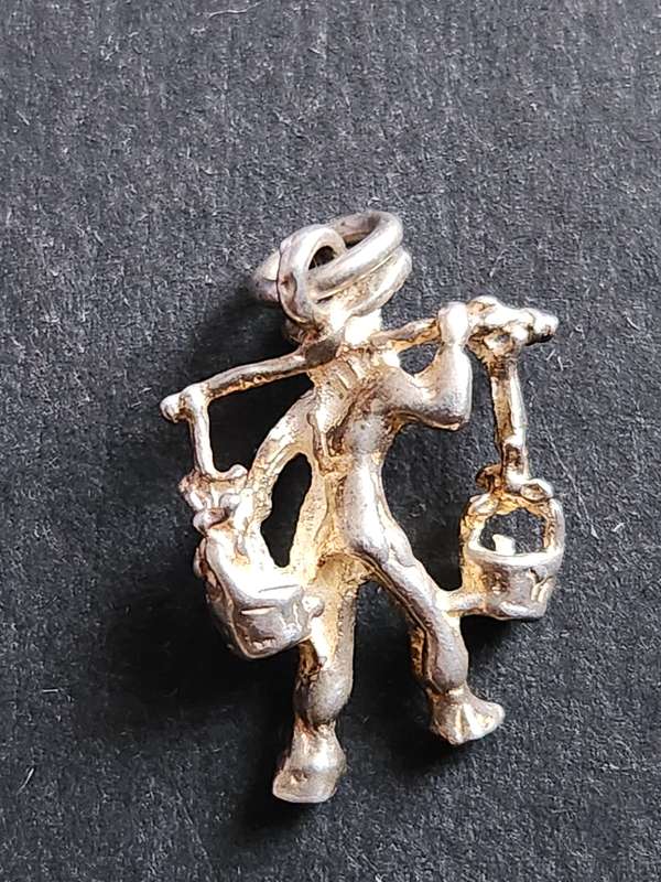 Vintage Silver Man carrying Buckets of Water Charm 1.9g - as per photograph