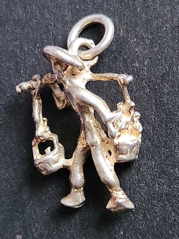 Vintage Silver Man carrying Buckets of Water Charm 1.9g - as per photograph