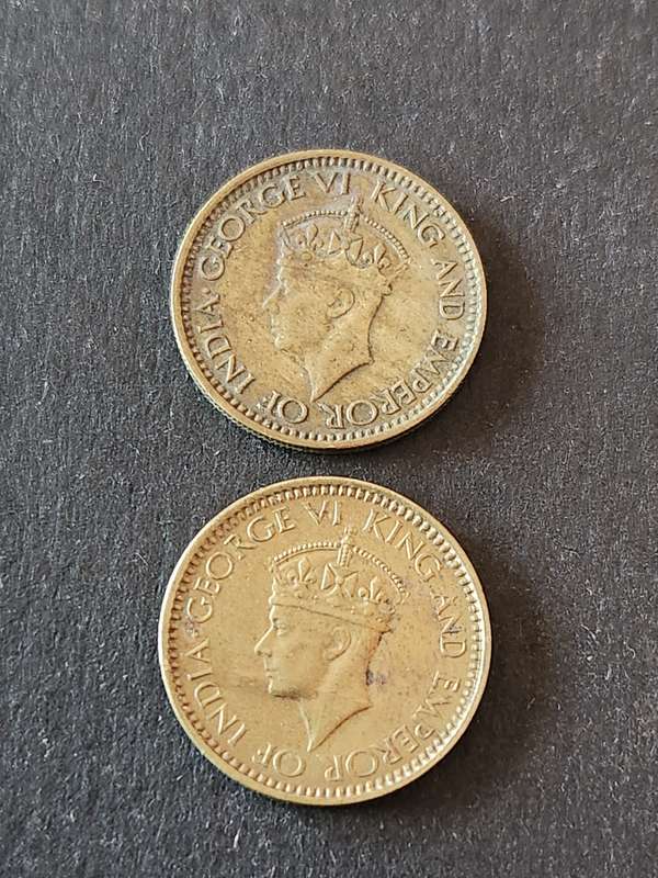 2 x Ceylon 25 Cents 1943 - as per photograph