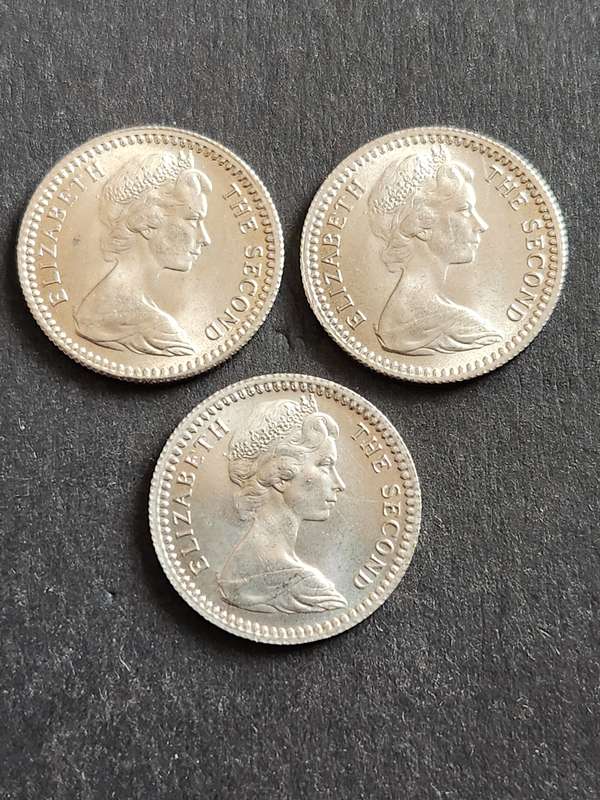 3 x Rhodesia 5 Cents 1964 EF+/UNC  - as per photograph