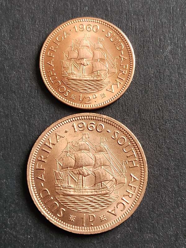 Union 1/2 Penny 1960 and One Penny 1960 BU - as per photograph
