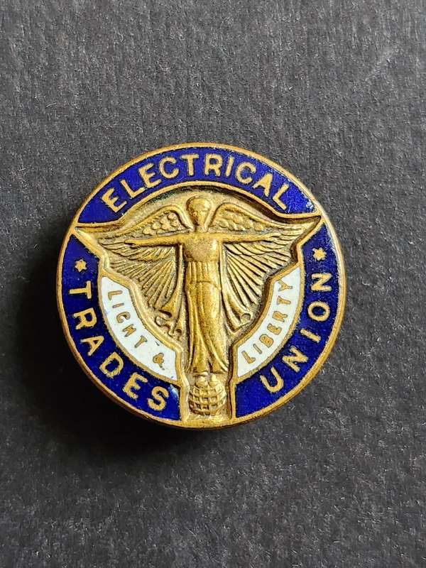 Enameled Electrical Trades Union Lapel Badge (Fattorini and Sons Ltd) Bradford Works Birmingham