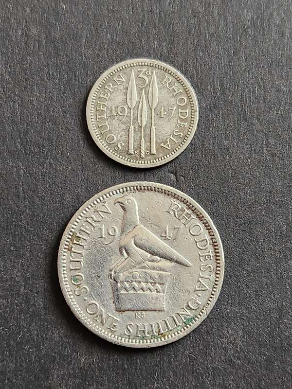 Southern Rhodesia Threepence and One Shilling 1947 - as per photograph