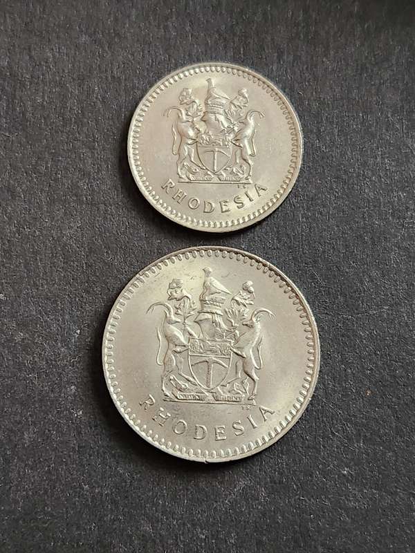 Rhodesia 10 Cents 1975 and 20 Cents 1975 EF+/UNC - as per photograph