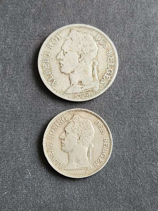Belgium Congo One Franc 1929 and 50 Centimes 1926 - as per photograph